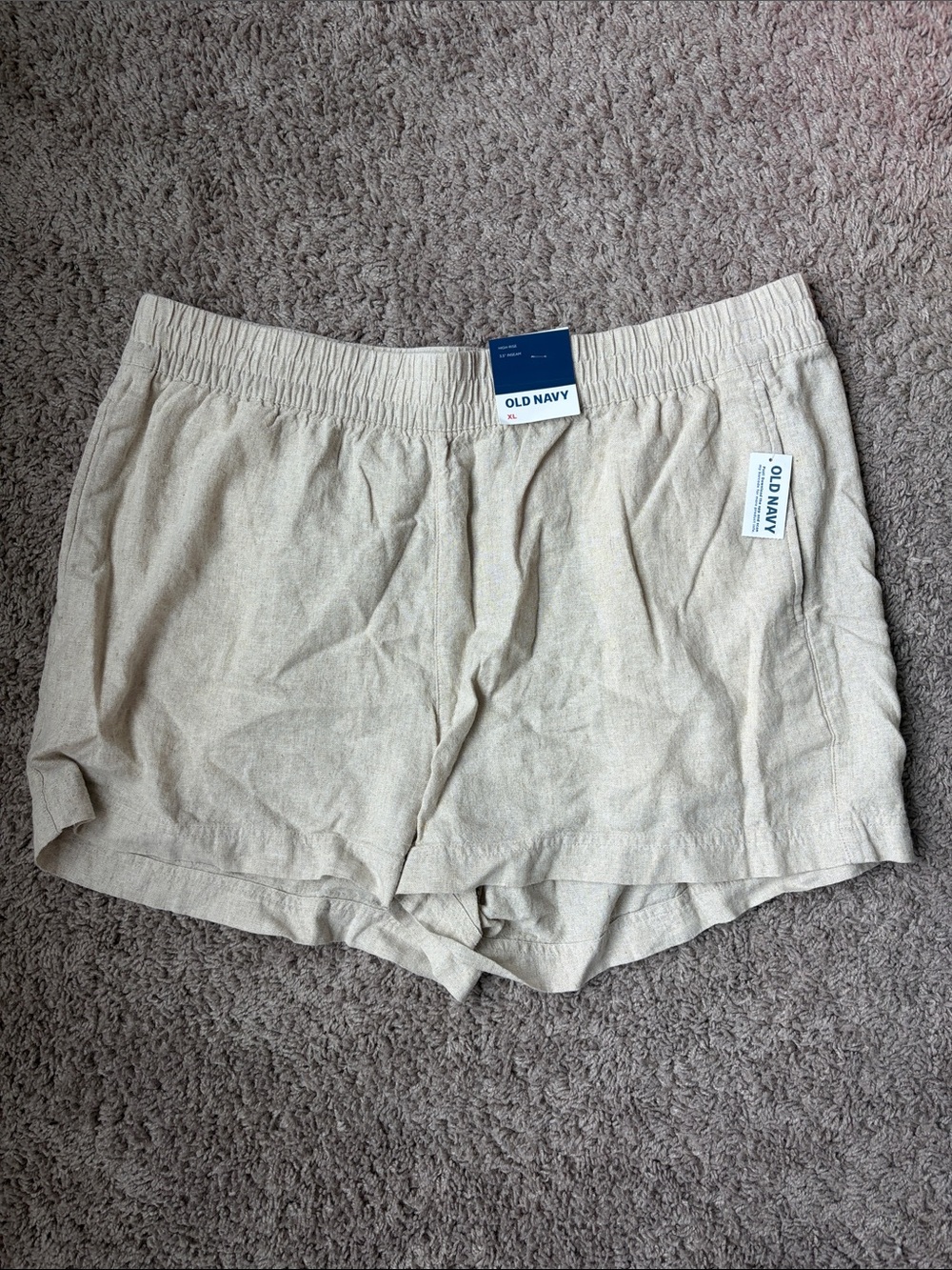 🆕 NWT Old Navy Natural Beige Linen-Blend Elastic Shorts